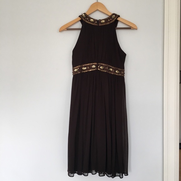 EUC Cache short brown beaded formal cocktail dress - Picture 4 of 6